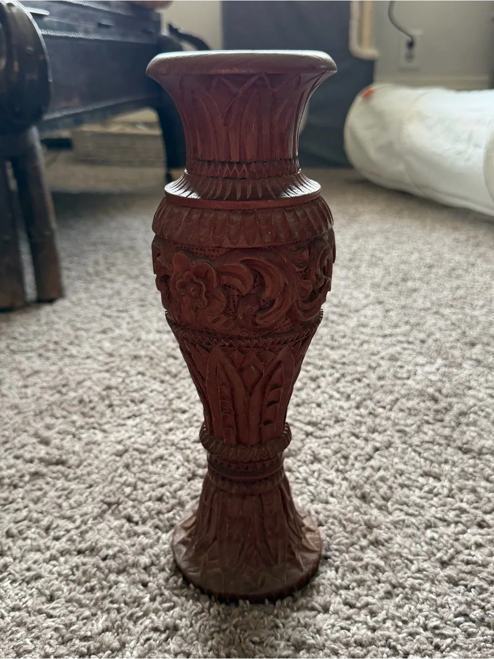 Vintage Hand Carved Wooden Vase Floral Decor 12”